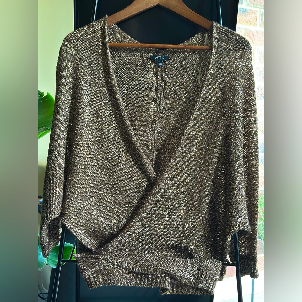 Apt. 9 Brown V-Neck Sweater with Shimmer